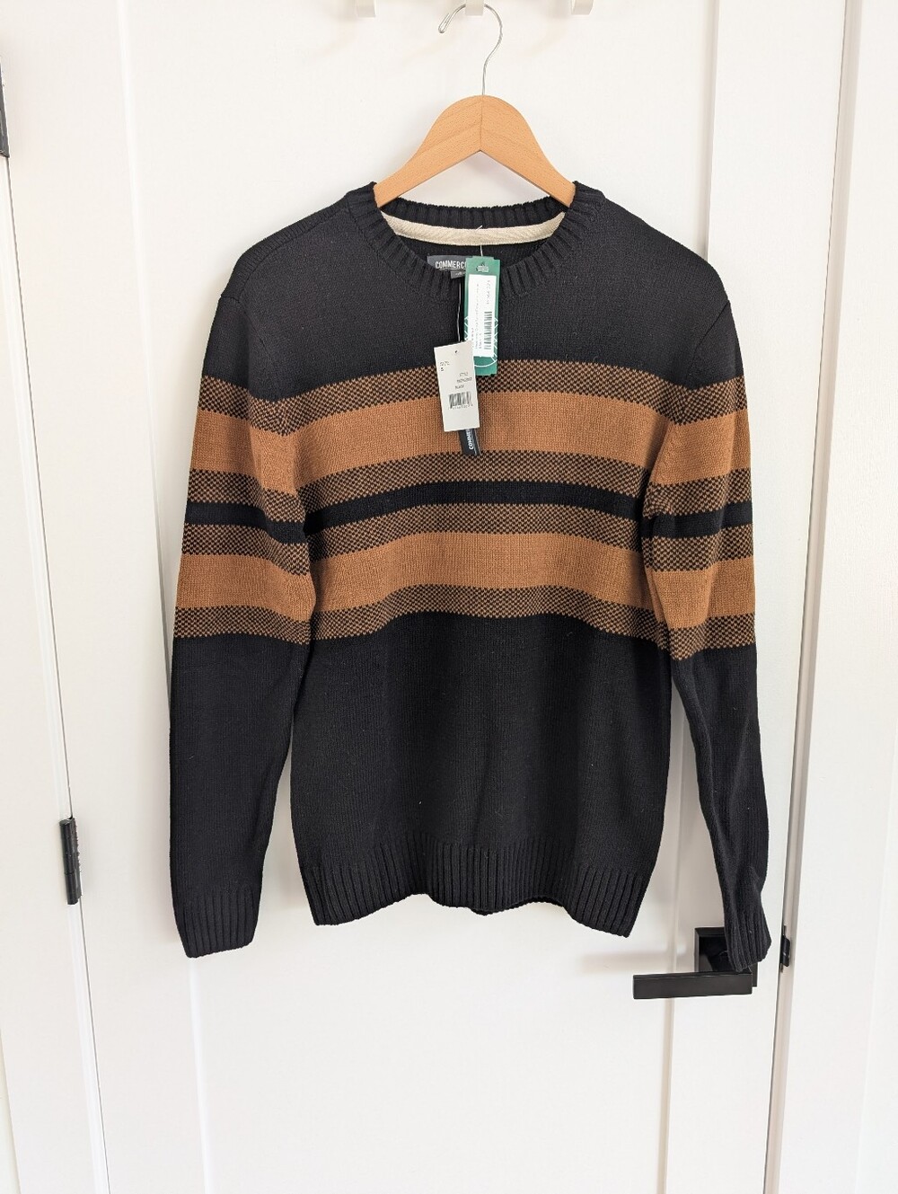 *NWT* Commerce Men's Black & Brown Striped Crewneck Sweater Size Small